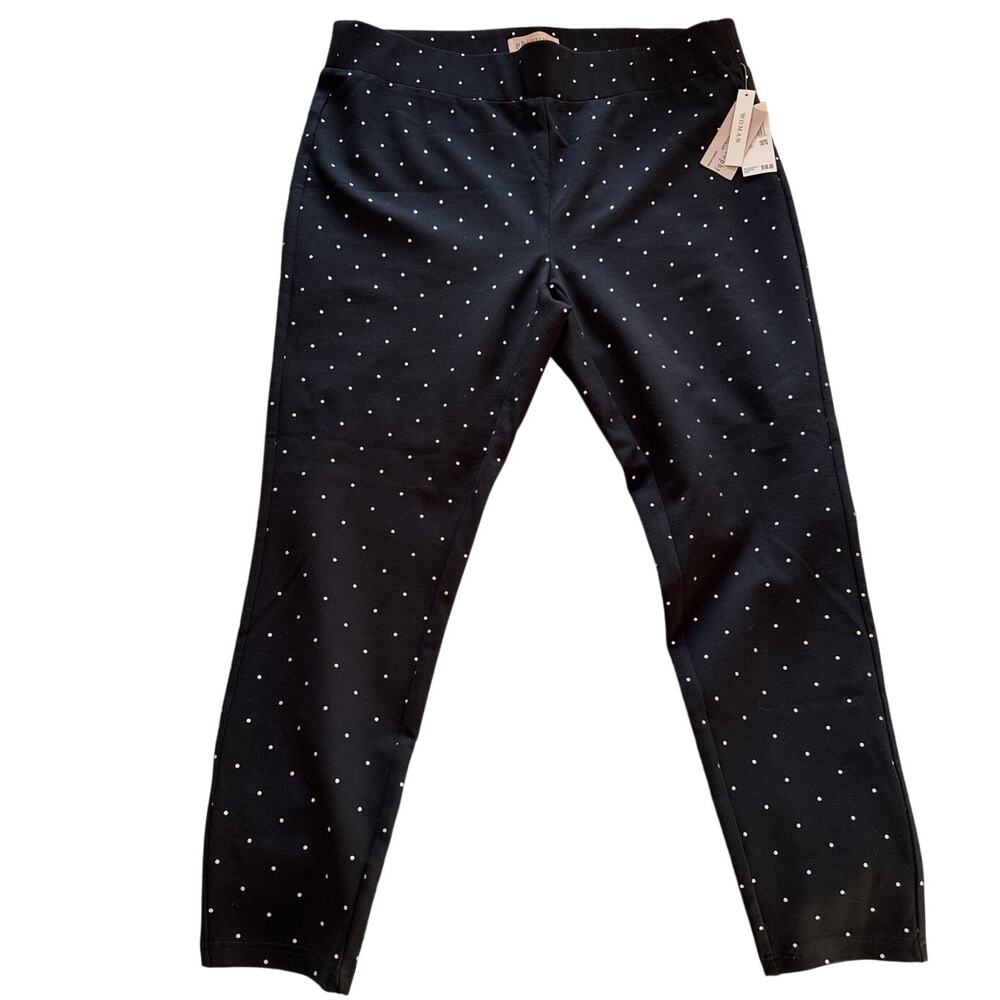 Philosophy Black Pull On Trouser Pants Sz 1X Silver Polka Dot Stretch High Rise